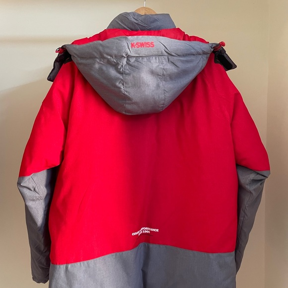 K-SWISS AUTHENTIC RED & GREY PUFFER JACKET FOR MEN’S & WOMEN’S - Picture 3 of 13